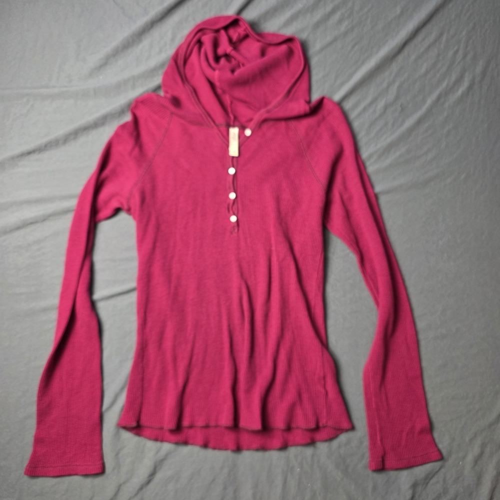 Old Navy Perfect Fit Y2K Women's Medium Thermal Hooded Henley Waffle Knit